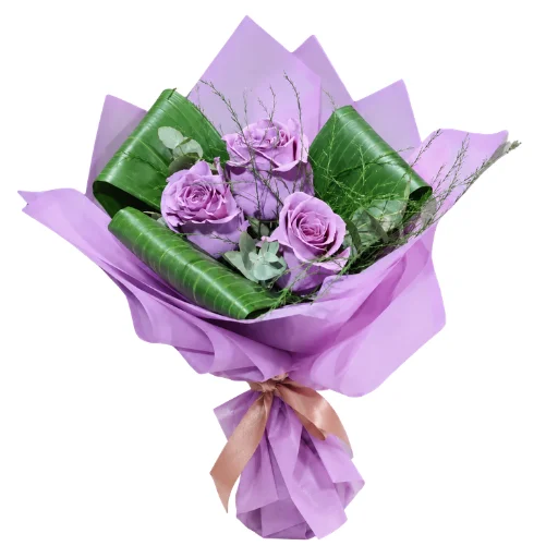 Ramo de 3 rosas lavanda con papel coreano
